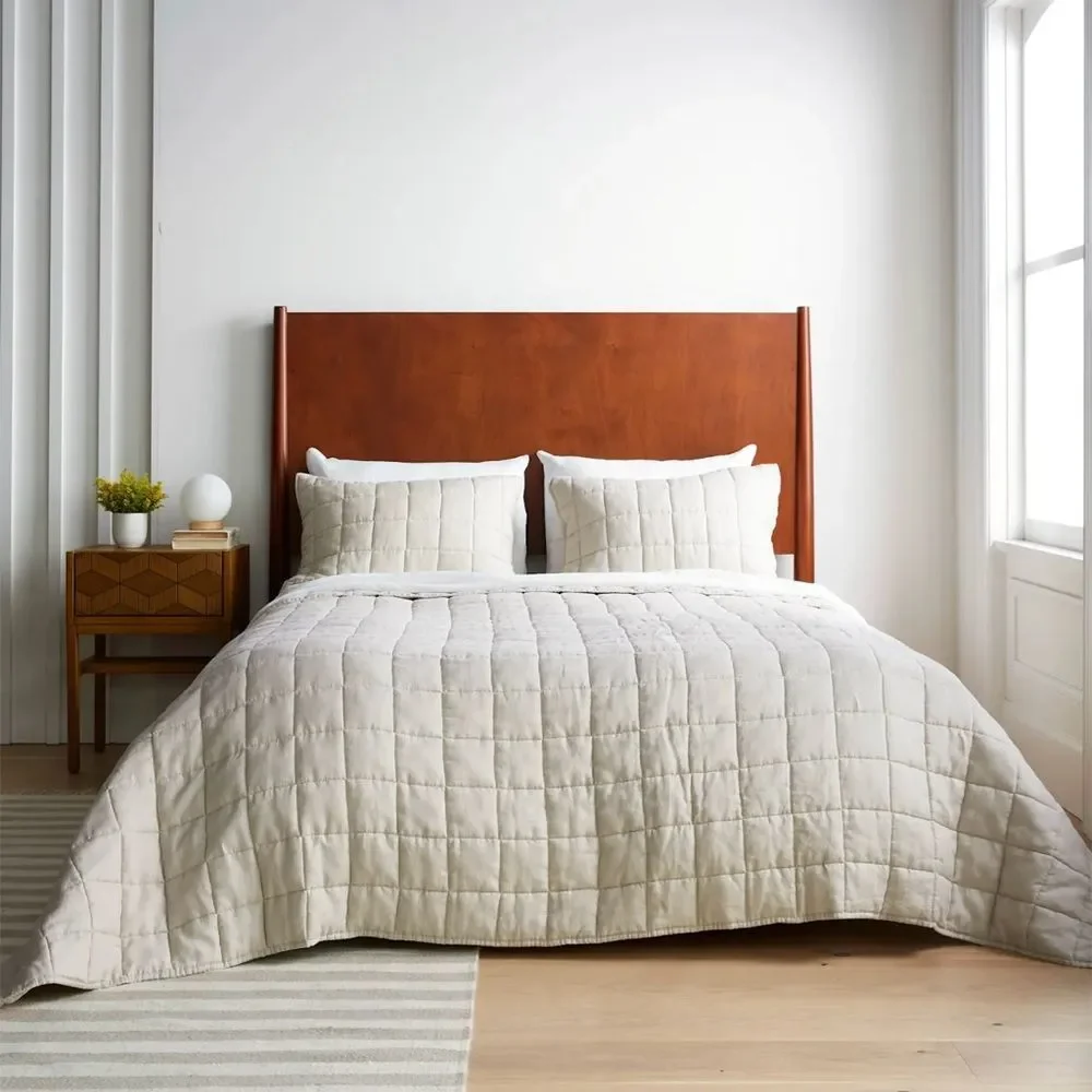 Quince European Linen Box Quilt Full/Queen NWOT ivory - Picture 3 of 8